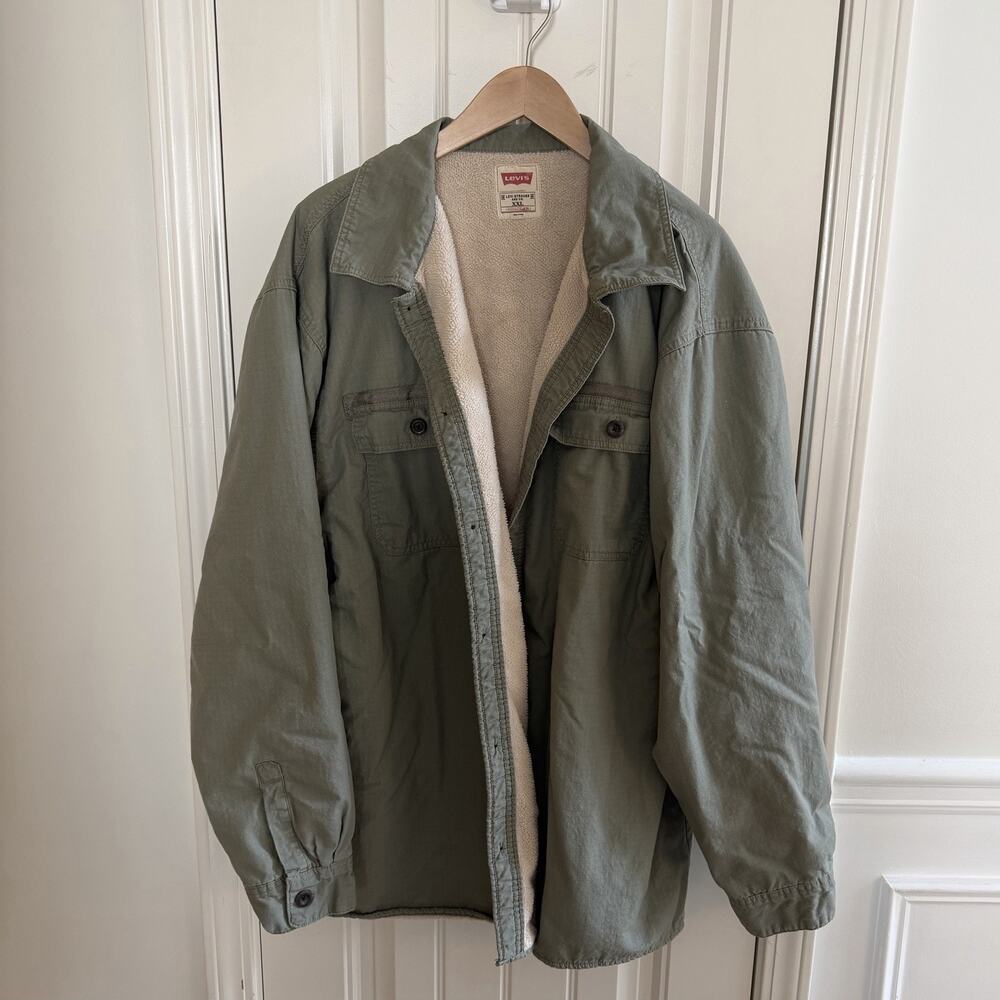 Levi’s Olive Green Sherpa Lined Shirt Jacket Men’s Size 2XL